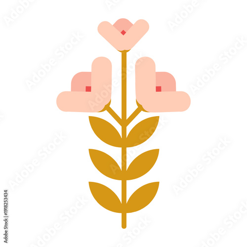 Abstract bellflower inspired geometric floral icon, flat brutalist botanical illustration for clean logo branding.