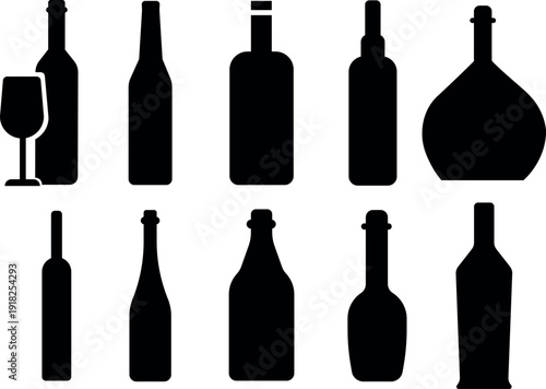 Collection of wine bottles and glass silhouettes