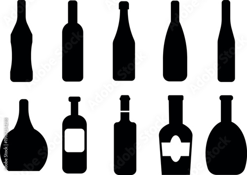 Collection of wine bottle silhouettes