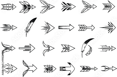 Hand drawn vector illustration set of black bird silhouettes and fish patterns creating a seamless nature design with flying swallows and a flock in flight for decorative wallpaper art