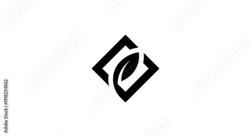 Minimalist black logo design with diamond shape and leaf element.