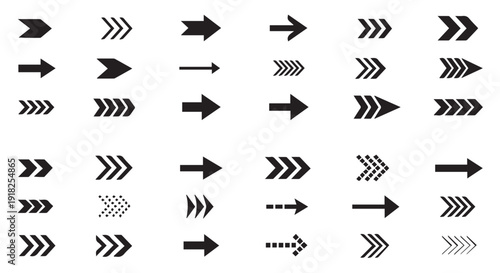 Collection of diverse black arrow icons on Transparent Background for navigation and direction purposes.