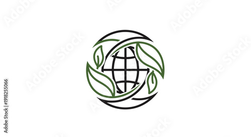 Green Earth logo with leaves wrapped around the globe symbolizing eco-friendliness and sustainability.