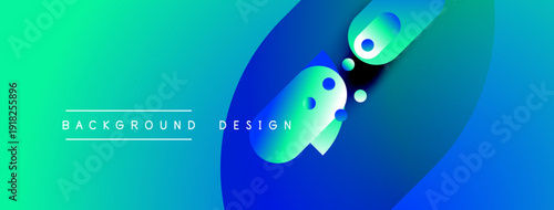 Abstract gradient background. Blue, green hues blend smoothly. Circular shapes create dynamic visual flow. Modern design element.