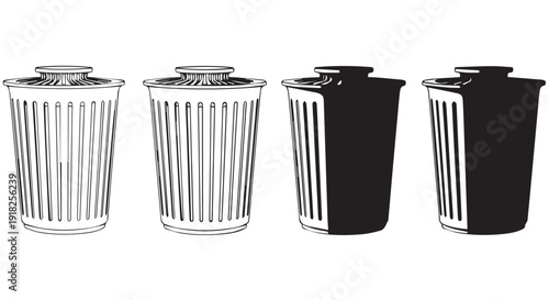 Detailed black and white illustration of four kitchen whisks in various line art styles on a Transparent Background.