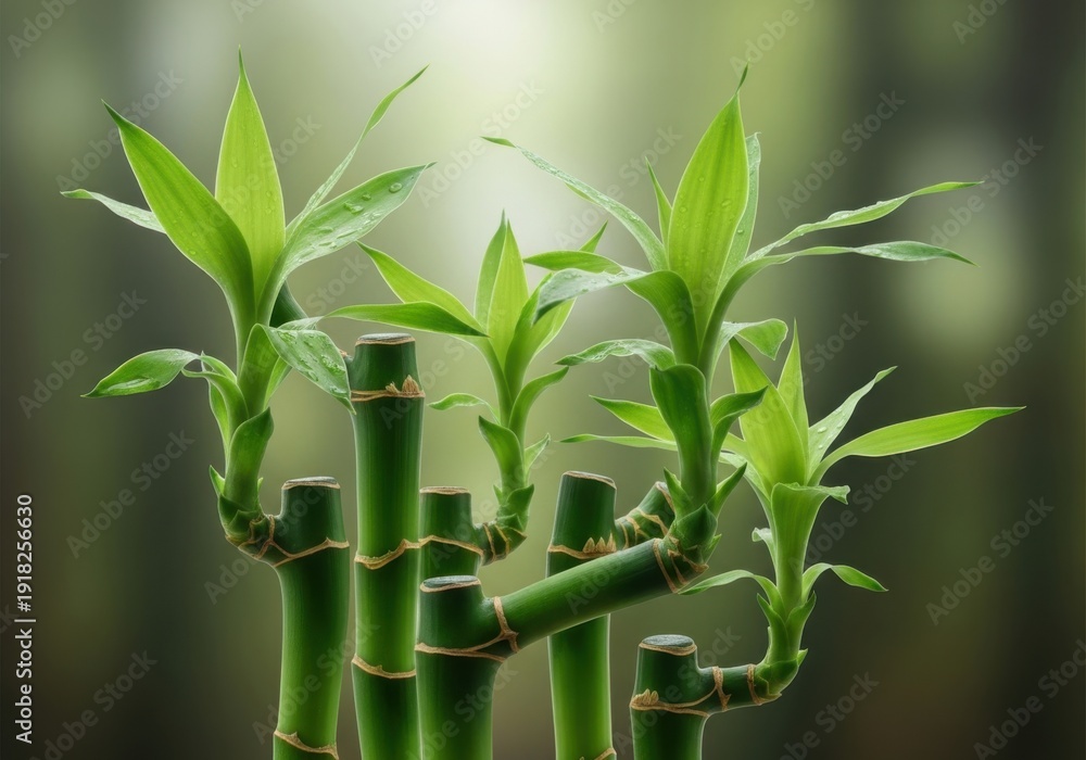 Obraz premium Close-up lush green lucky bamboo stalks with new growth botanical beauty macro shot