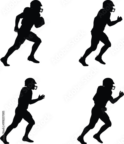 American Football Player Direction Silhouette Set Dynamic Silhouettes of American Football Players Running with Ball - Vector Set bundle design