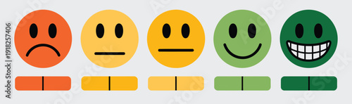 Feedback emoji icons vector, including good and bad emoticon signs, happy and sad reaction faces, smiley rating icon set with happy, neutral, and sad emojis, perfect for apps, websites, surveys