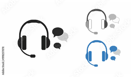 Call center headsets with chat bubbles communication concept flat vector set isolated