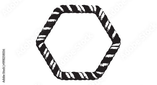 Black and white hexagonal frame with striped pattern on Transparent Background, ideal for graphic design and decoration.