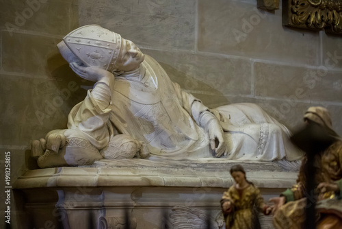 Recumbent marble statue in Malaga Cathedral