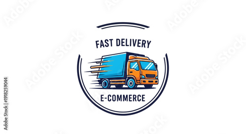 Fast Delivery Truck Emblem for E-commerce Services.