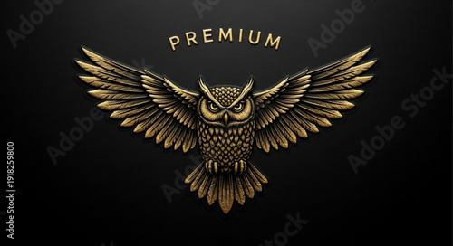 Elegant Golden Owl Emblem with Spread Wings and Premium Text.