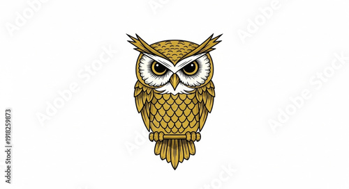 Detailed illustration of a wise owl with sharp eyes and feathered plumage.