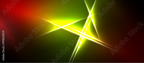 Bright lines intersect vibrant gradient. Colors transition from red, orange, green, yellow. Dramatic lighting creates energy, focus.