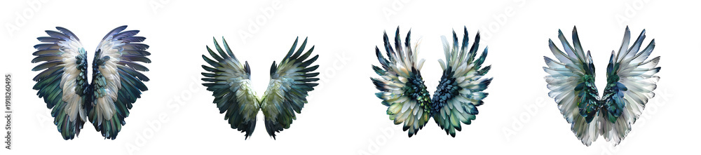 Obraz premium Detailed Bird Wings, Angel Feathers, Majestic Creature Element, Cut-out isolated on transparent background