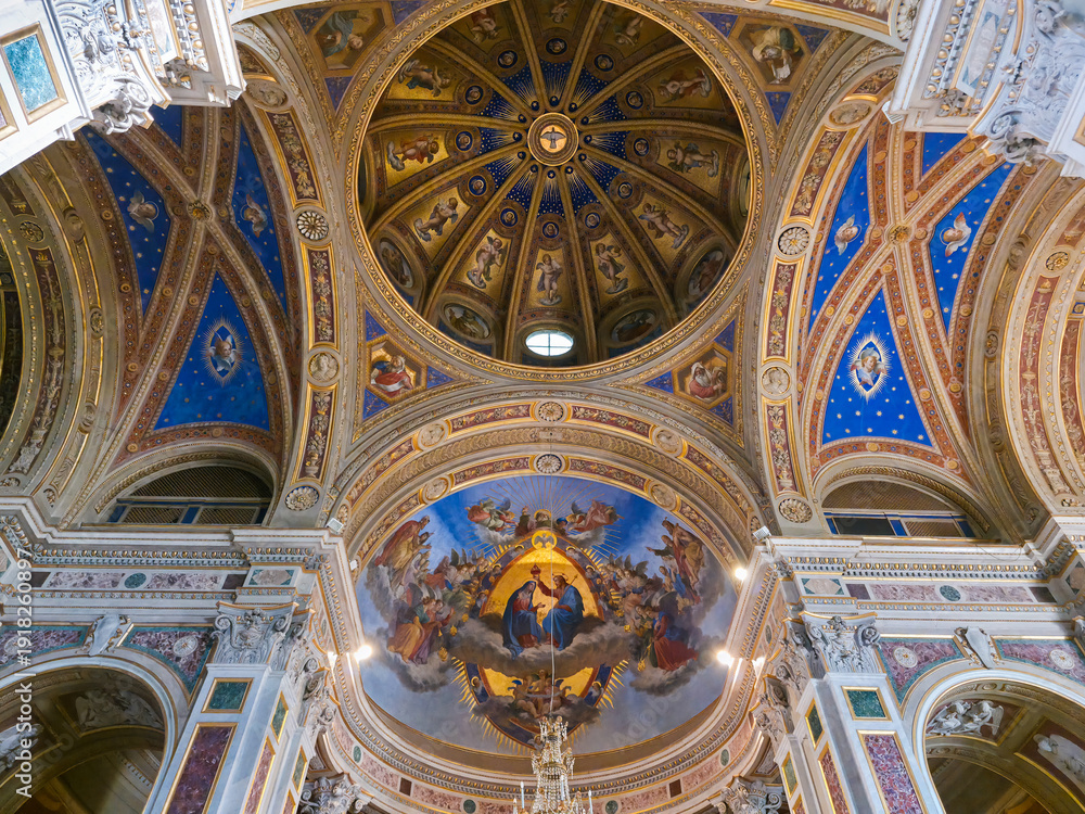 Obraz premium Ornate ceiling and dome of Sanctuary of Madonna della Stella in Montefalco, Umbria, Italy