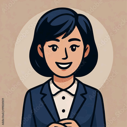 Smiling businesswoman in a blue suit and white shirt.