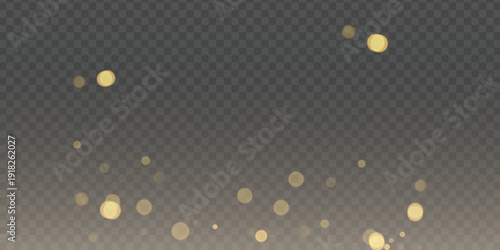 Warm golden sparkle effect with soft luminous bokeh on transparent black background