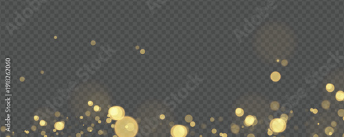 Shimmering gold dust with luminous bokeh on a dark transparent backdrop
