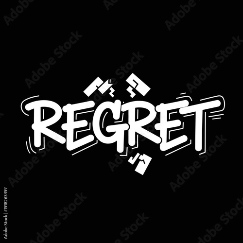 Regret Graffiti Style Typography on Black Background.