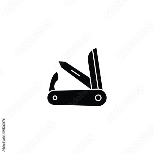 black pocket knife icon multi-tool silhouette.
