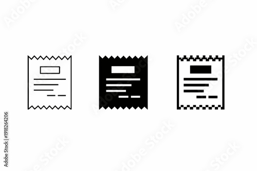 Set of three receipt icons in different styles illustrating billing concepts
