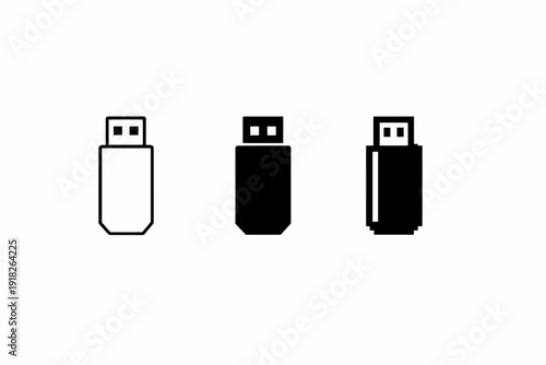 Three usb stick icon set on white background