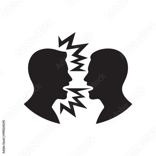 Two heads in profile yelling at each other with jagged energy lines