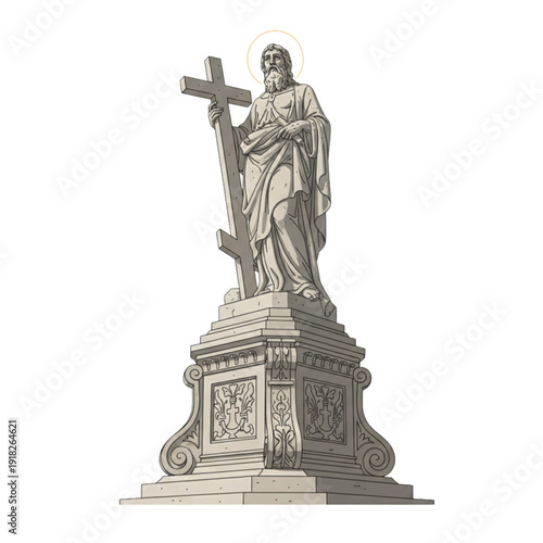 Monument of Saint Apostle Andrew Vector Illustration on White Background