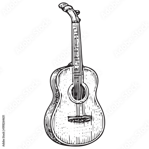 Acoustic guitar sketch, string instrument illustration, music band vector