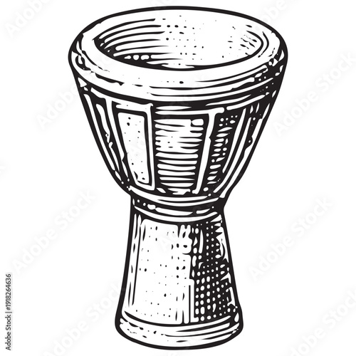 Djembe drum sketch, african percussion instrument illustration, world music vector