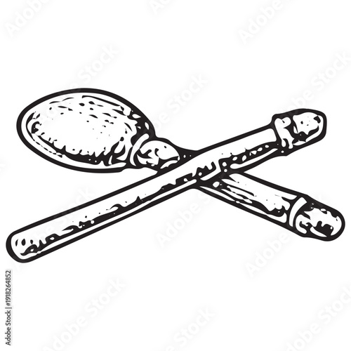 Flute and maraca crossed sketch, wind and percussion instruments illustration, music vector