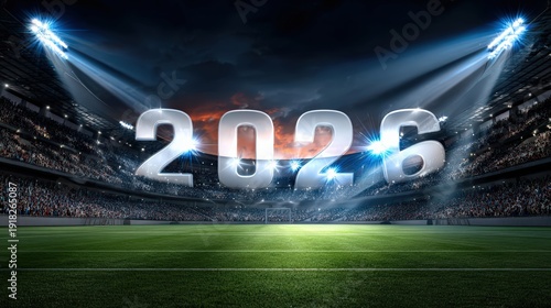 Large 2026 Number in a Stadium with Bright Sports Lighting