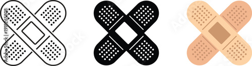 Adhesive bandage icons set. Medical plaster strips for first aid healthcare wound care emergency treatment medicine and clinical safety equipment isolated on transparent background. Vector design.