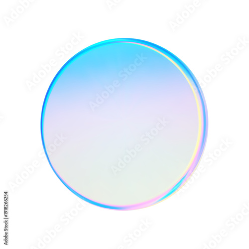 3d glass round badge shape hologram gradation effect. Abstract neon coin gradient liquid texture. Blue pastel podium, disc, badge, coin, lens, plate crystal. Y2k hologram shape. Vector illustration
