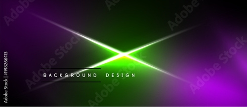 Abstract vibrant background. Green, purple hues blend with bright light streaks. Modern design element for digital projects.