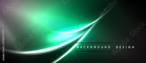 Abstract green background. Smooth curves create dynamic light effect. Dark shades contrast vibrant center. Modern design element.