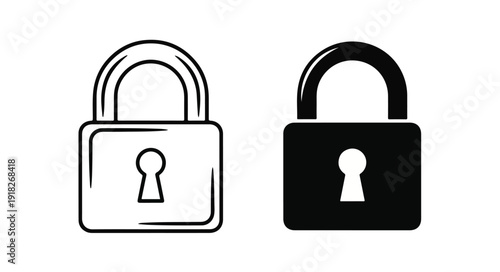 Simple line art illustration of two padlocks in black and white on a plain background.