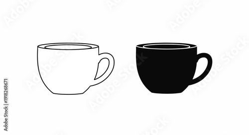 Line art and solid black illustrations of two coffee cups side by side on a white background.