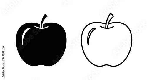 Black and white apple illustration, vector design, minimalist style, digital art Vector