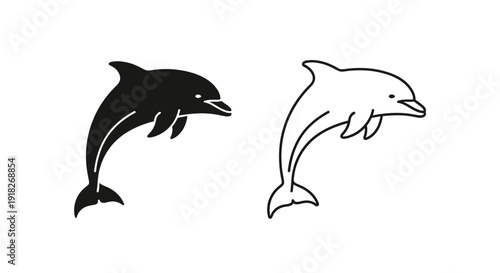Dolphin illustration: black and white vector art for design and print Vector