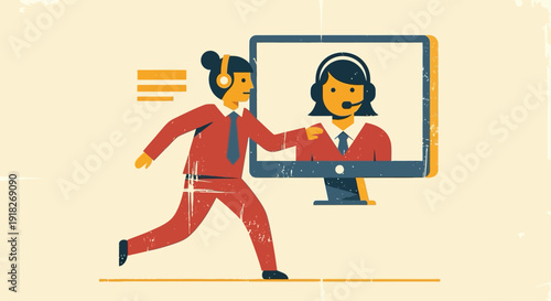 Virtual customer support concept with retro style business communication