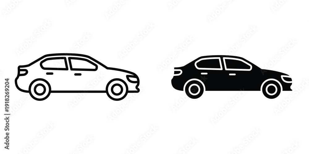 Fototapeta premium Car side view icon set different style collection for web Ui. EPS10