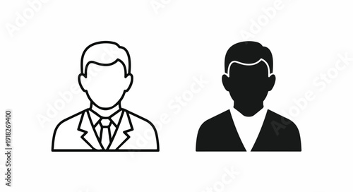 Simple line art illustration of two faceless businessmen in black and white against a plain background.