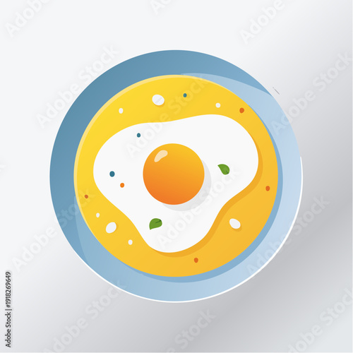 Œuf au plat stylisé sur assiette bleue – illustration alimentaire