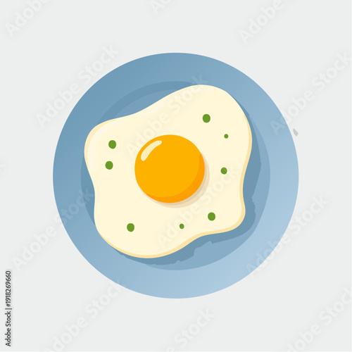 Œuf au plat stylisé sur assiette bleue – illustration alimentaire