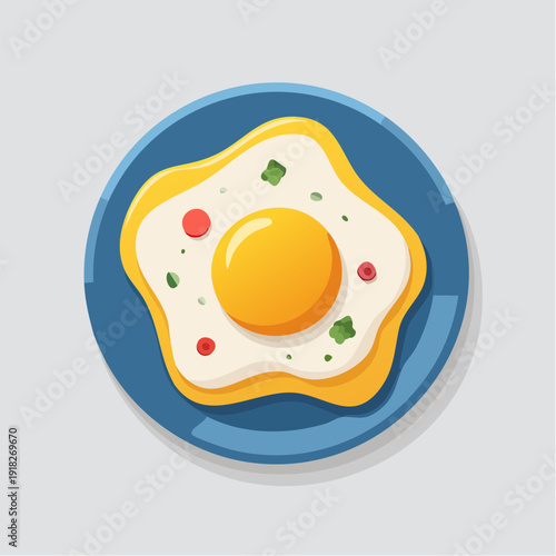 Œuf au plat stylisé sur assiette bleue – illustration alimentaire