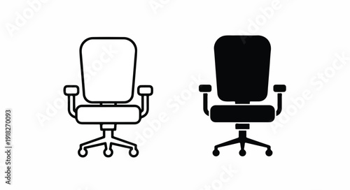 Simple black and white illustration of two office chairs with armrests on a plain white background in a minimalist style.