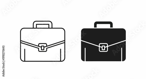 Two briefcase icons in black and white on a plain background with a simple graphic design.